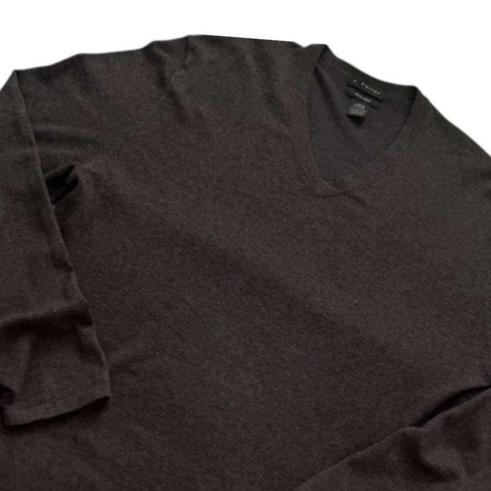 J Ferrar‎ V-Neck Sweater Mens L Gray Pima Cotton Blend Long Sleeve Casual Soft